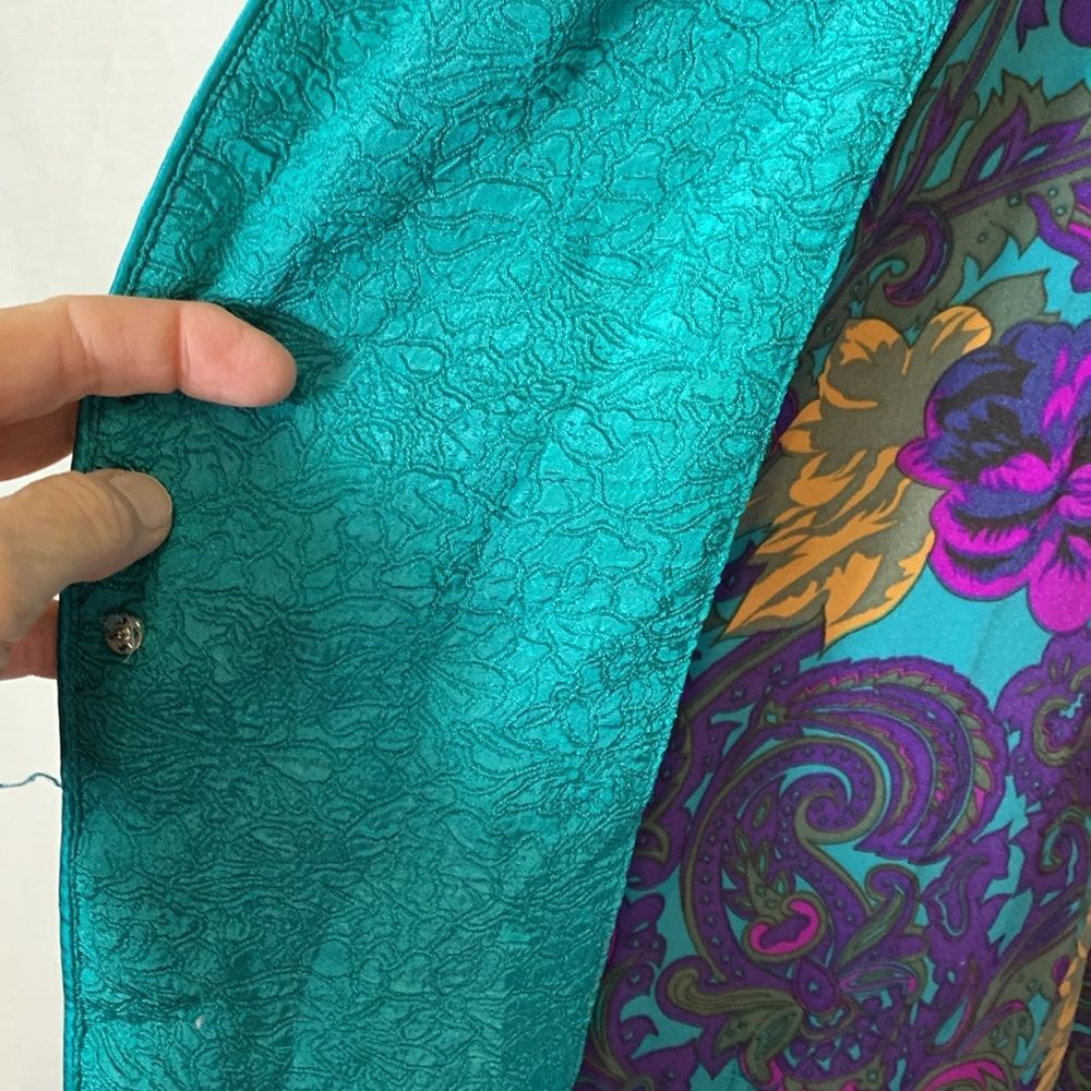 Vintage 80s Victoria’s Secret Turquoise Floral Paisley Satin Long Robe Size L - Picture 12 of 16